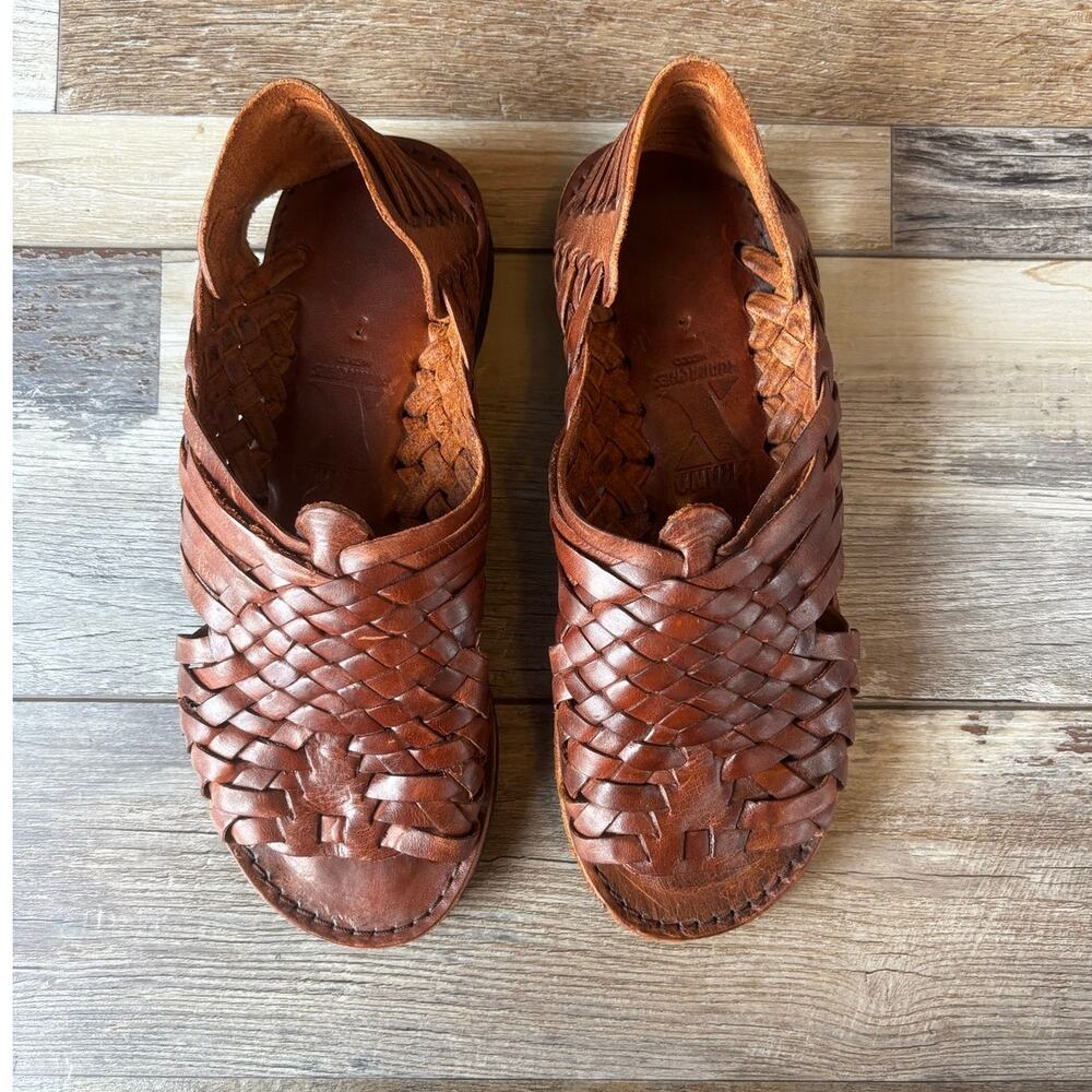 Brand X Open-Toe Woven Huarache Sandals Brown Leather Mexico Size 7